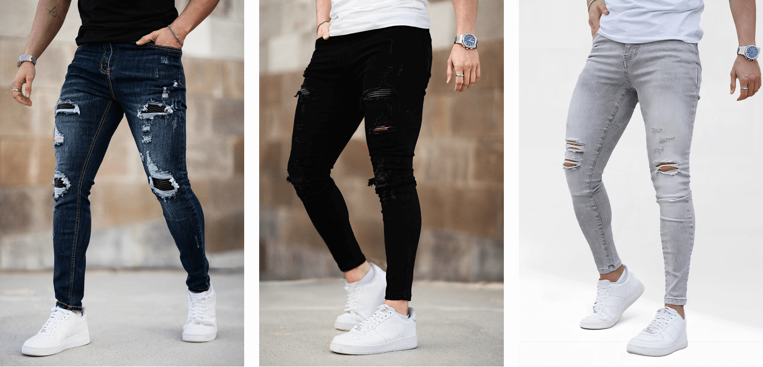 HUNGSON Heren rekbare gescheurde skinny biker jeans getapete HUNGSON Heren rekbare gescheurde skinny biker jeans getapete