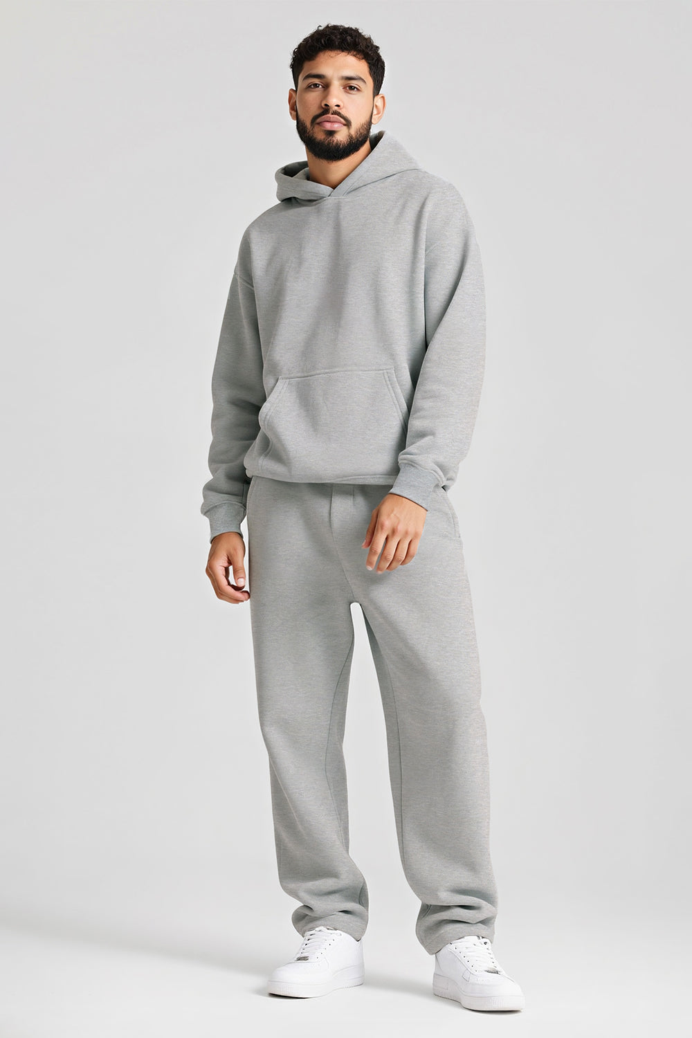 Men Pulloverl Hoodie Set - Gray
