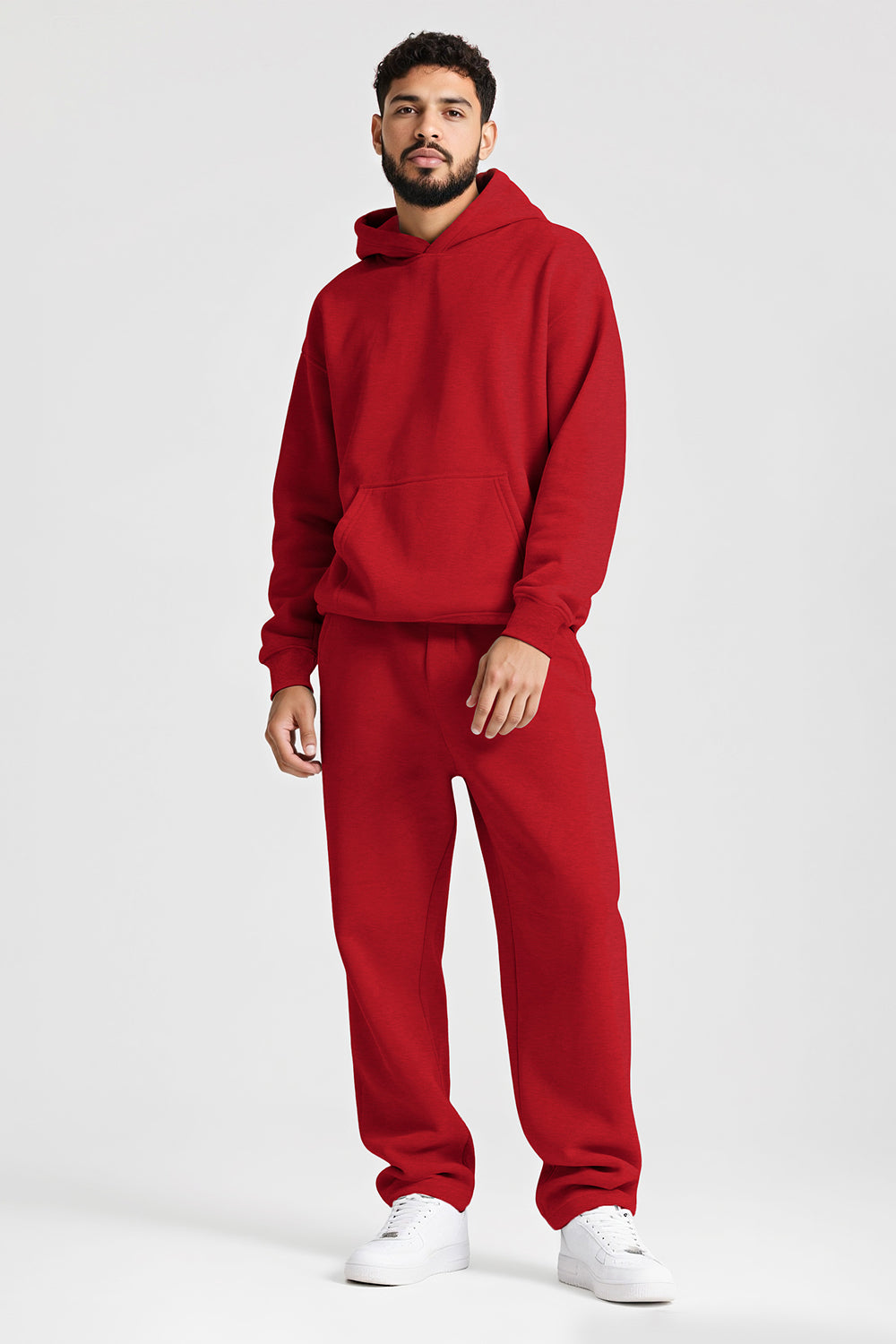 Men Pulloverl Hoodie Set - Red