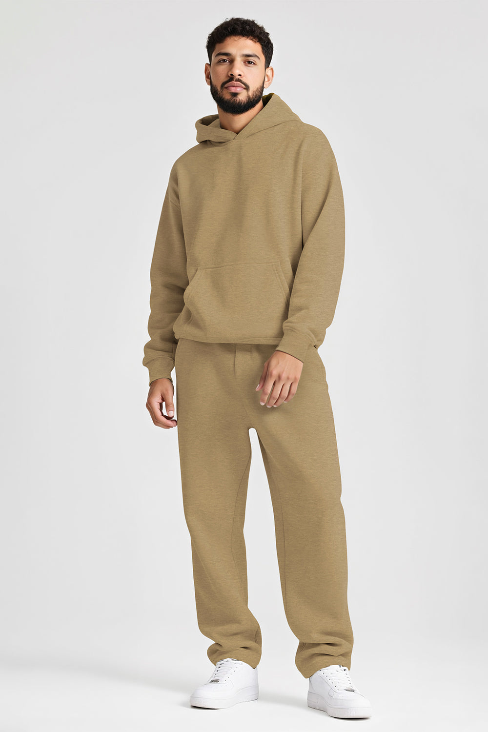 Men Pulloverl Hoodie Set - Khaki