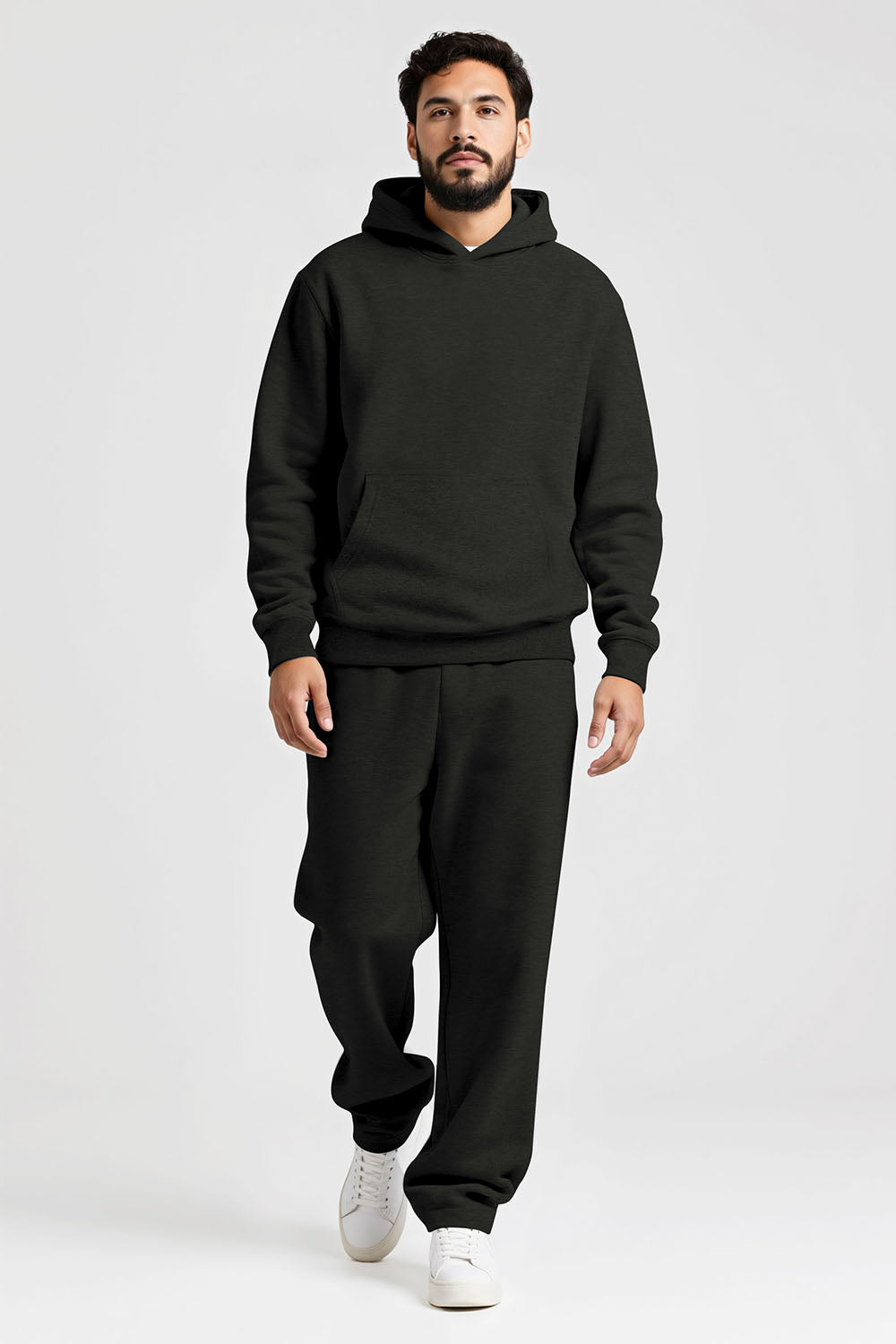 Men Pulloverl Hoodie Set - Black