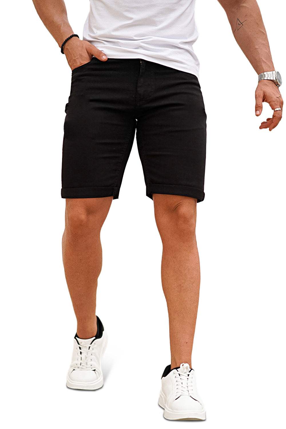 Men's Black Stretch Denim Short
