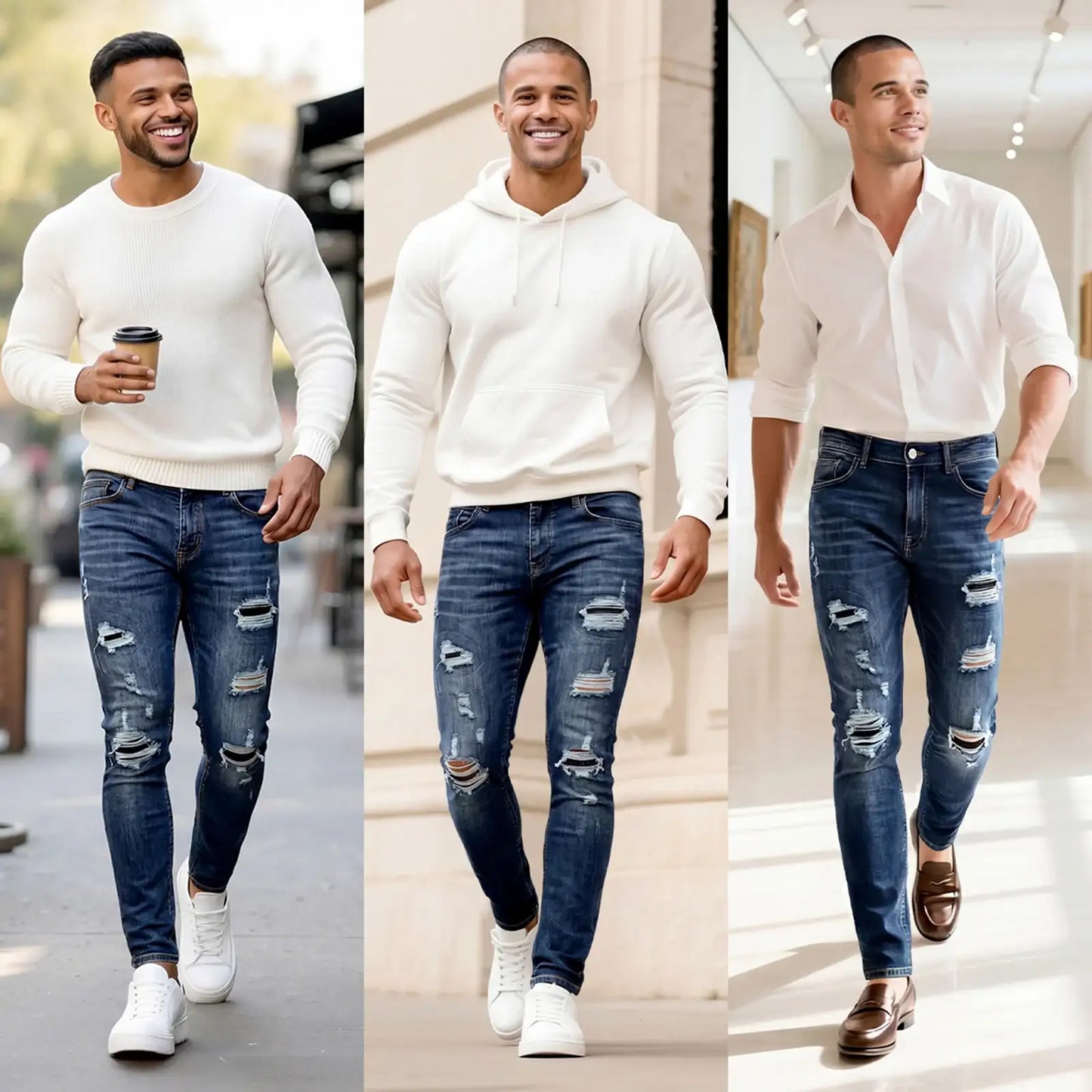 Vaqueros ajustados elásticos para hombre - Rotos