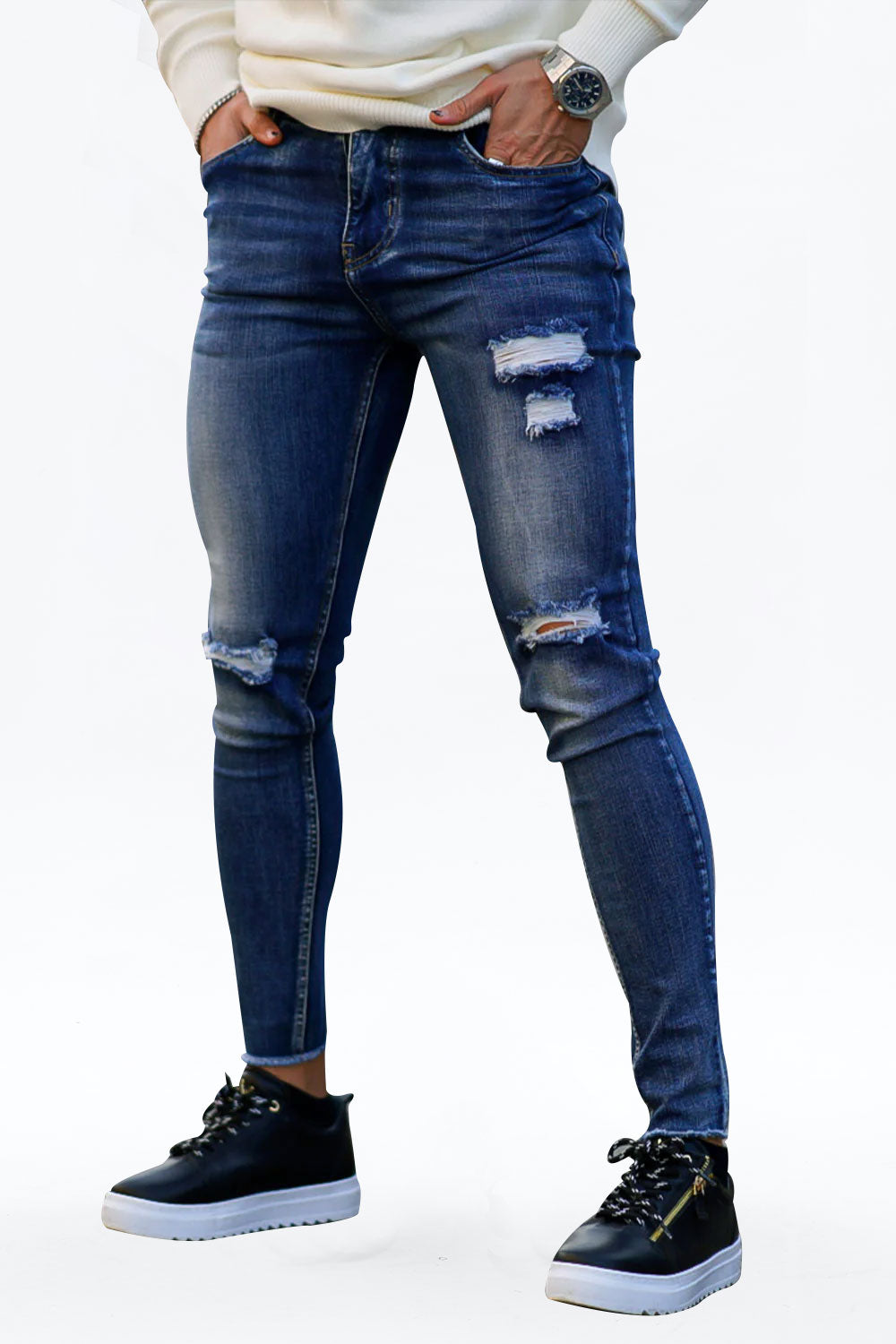 Gingtto Ripped Blue Knee Skinny Fashion Jeans for – GINGTTO