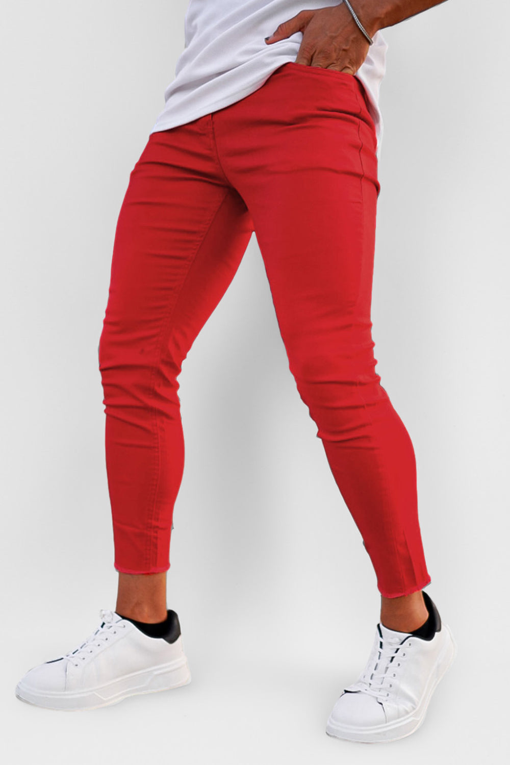Red Pants Combinacion De Pantalon Rojo Hombre Jeans Blancos Para