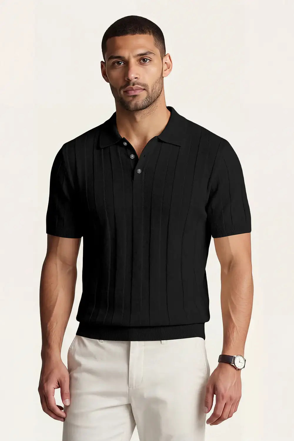 Men's High Quality Knitting Polo Shirt - Black For Sale – GINGTTO