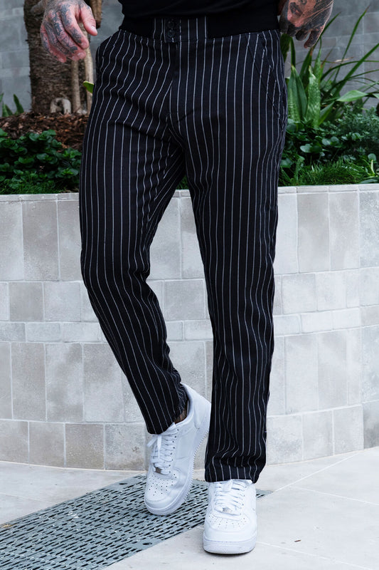 Men's Relaxed Chino Pant - White Vertical Stripes
