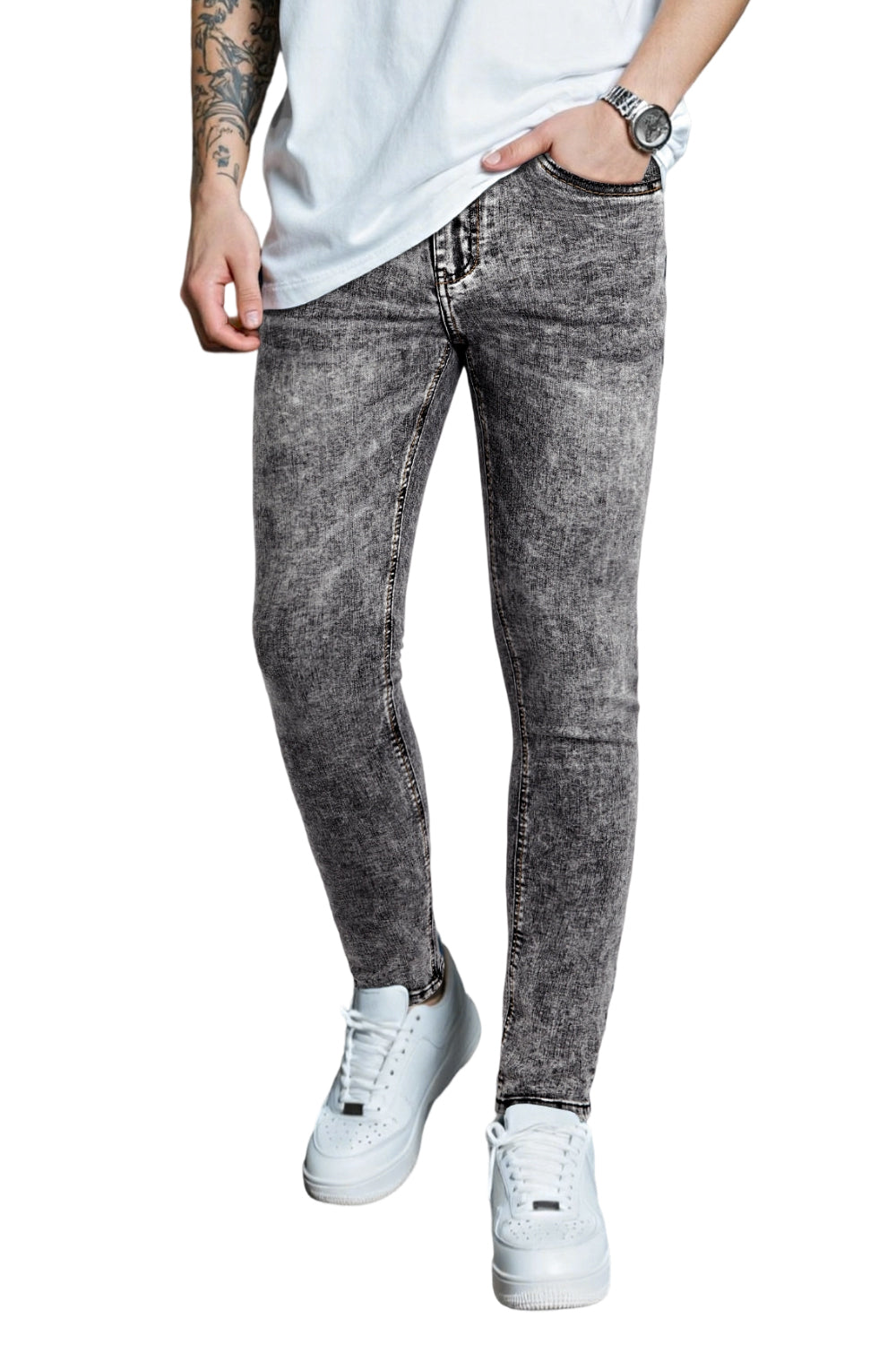 Jeans skinny grigi da uomo - lavati