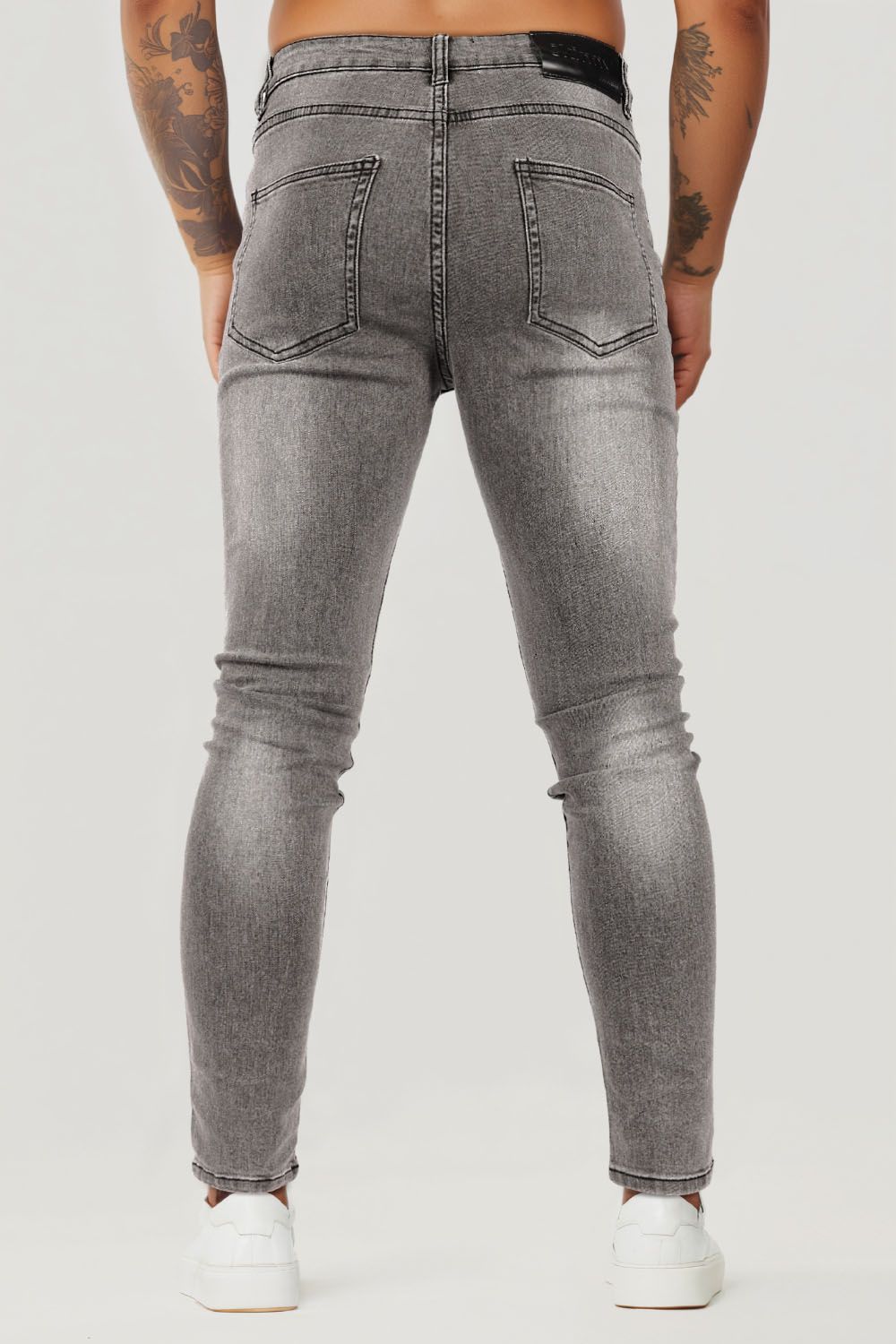 Men's Zipper Skinny Jean -Gray & Washed