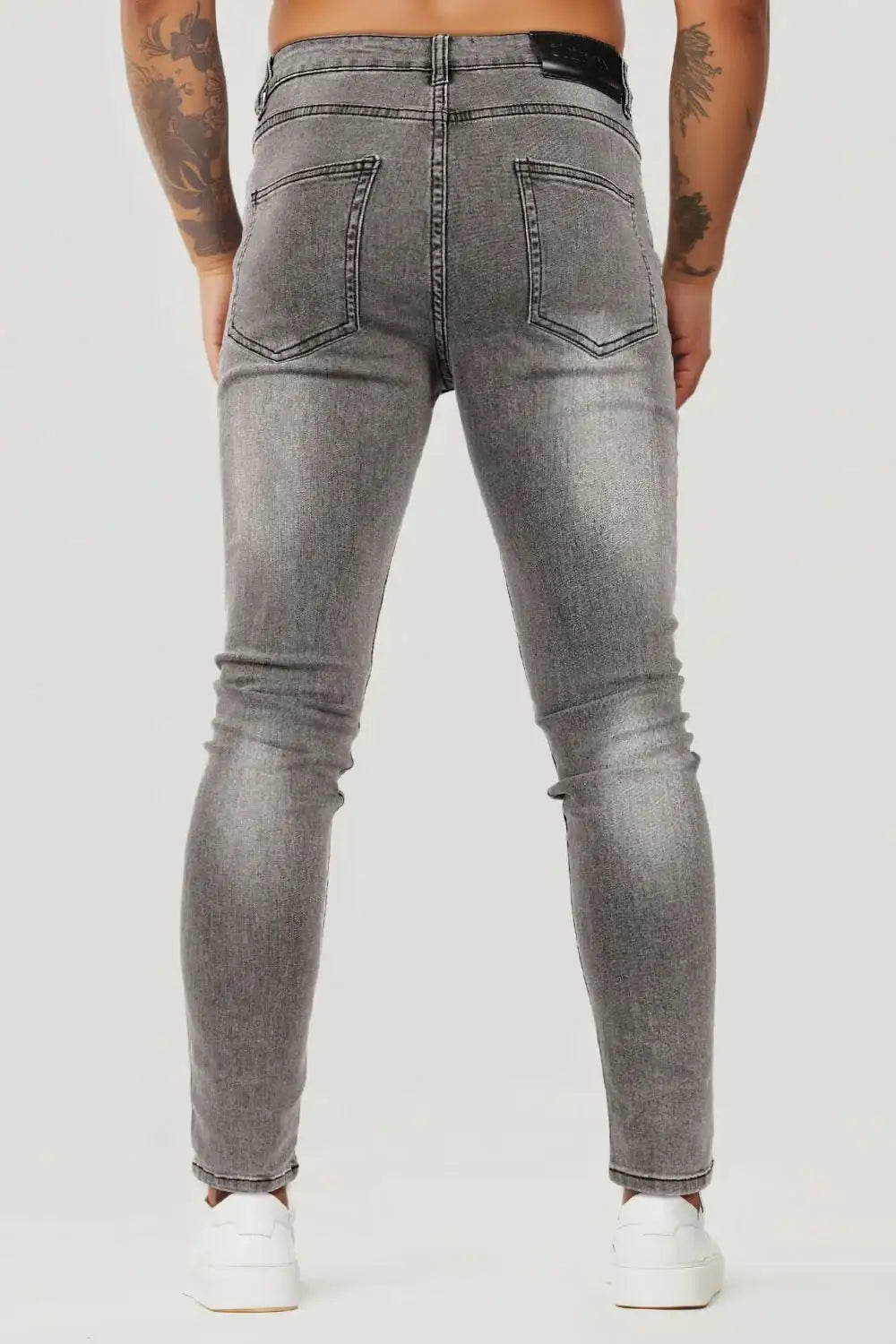 Vaqueros ajustados con cremallera para hombre, color gris y lavado