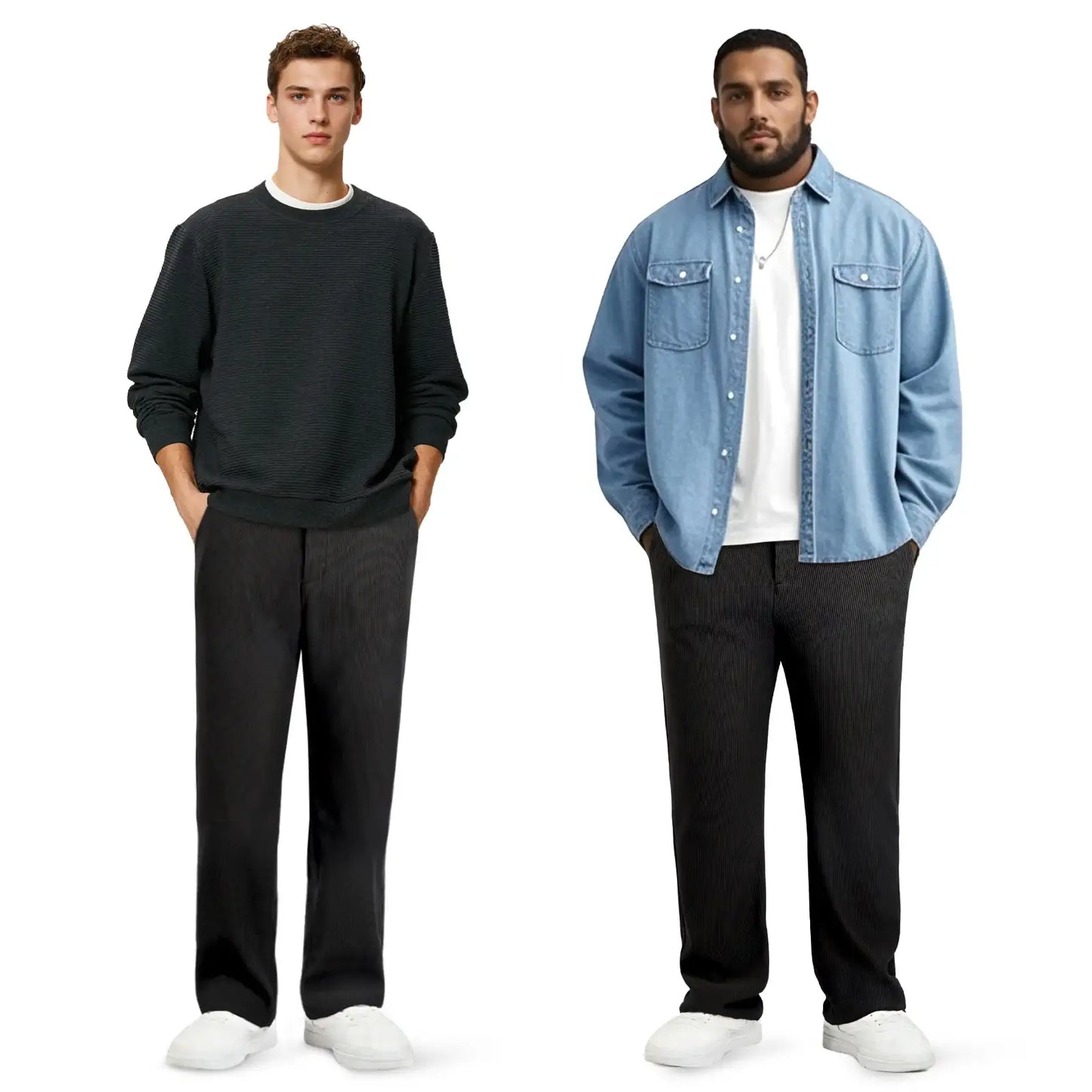 Mens Casual Ribbed Fabric Pant - Black
