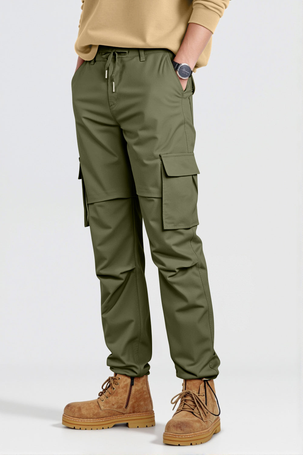 Men Straight Fit Cargo Pant - Green