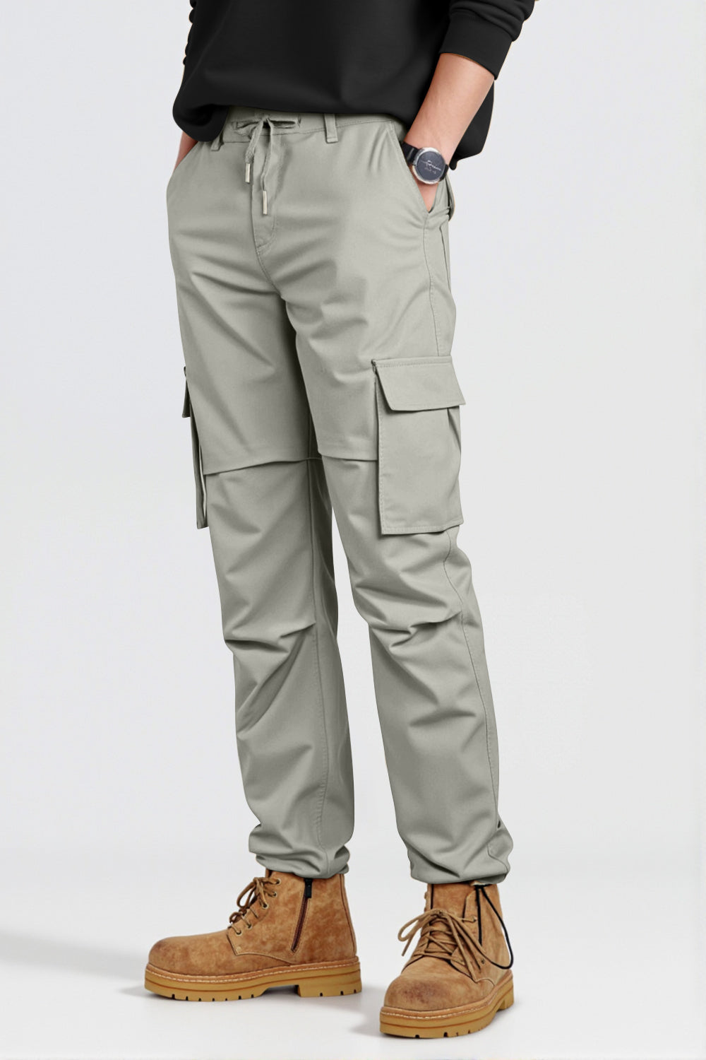 Men Straight Fit Cargo Pant - Grey