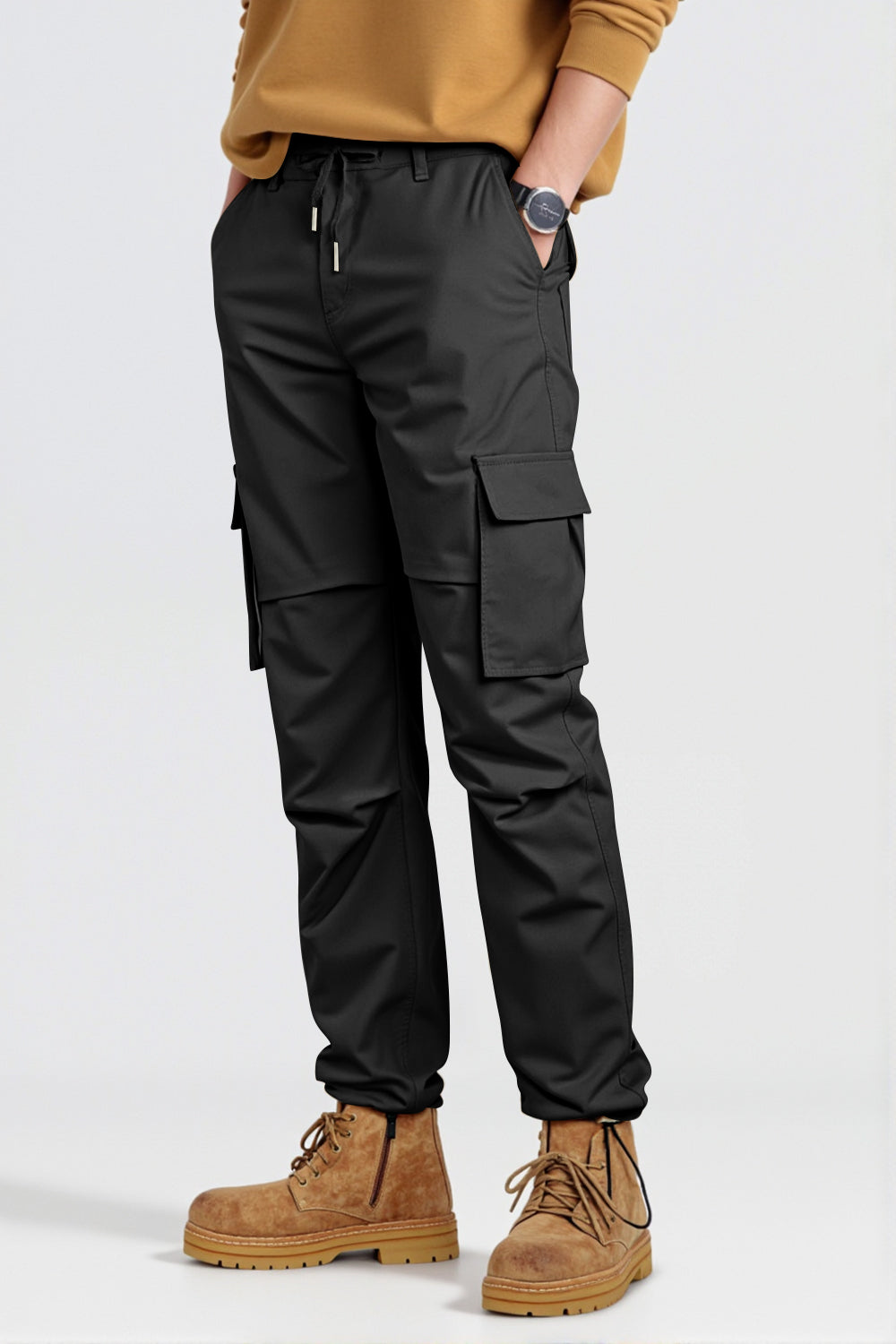 Men Straight Fit Cargo Pant - Black