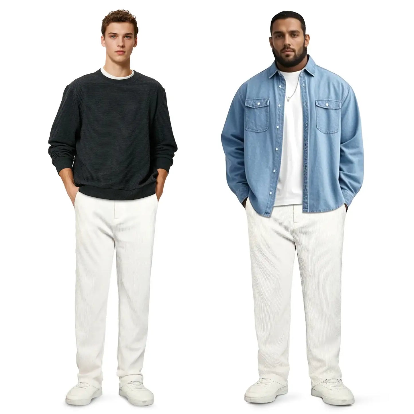 Mens Casual Ribbed Fabric Pant - White