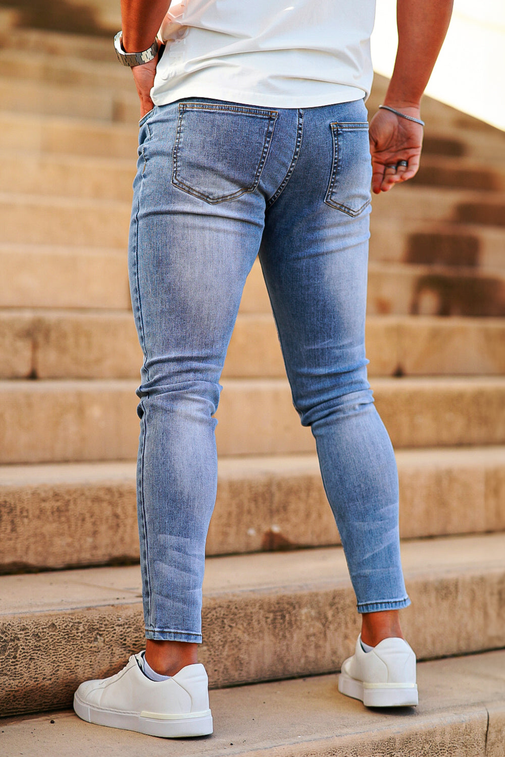 Vaqueros ajustados elásticos para hombre - Azul claro