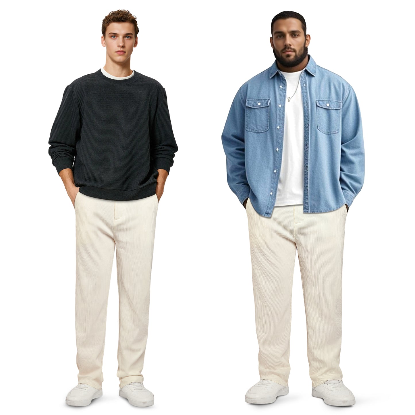 Mens Casual Ribbed Fabric Pant - Beige