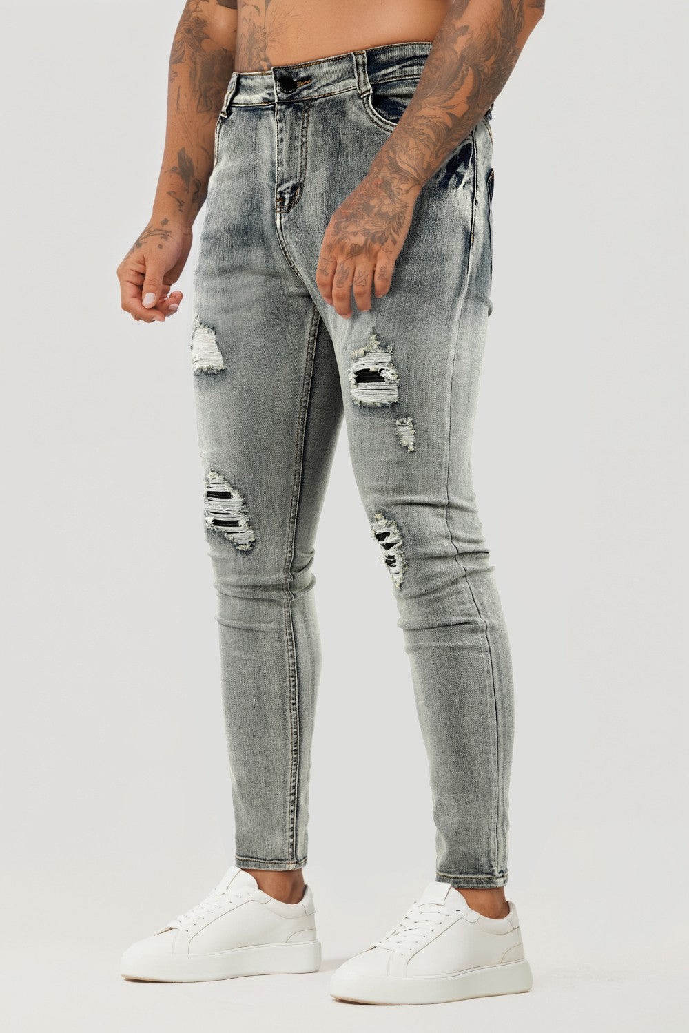 Torn Jeans Light Grey Skinny Jeans Mens Jean High Waisted Pants