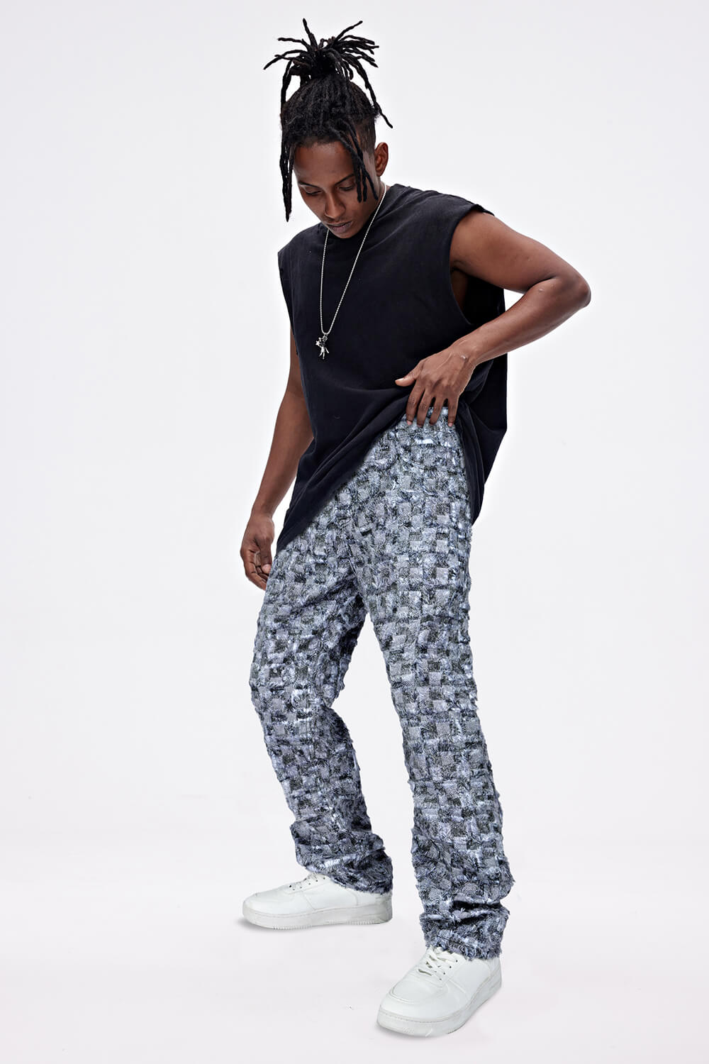 Men's Straight Raw Edge Stitching Jean - Blue