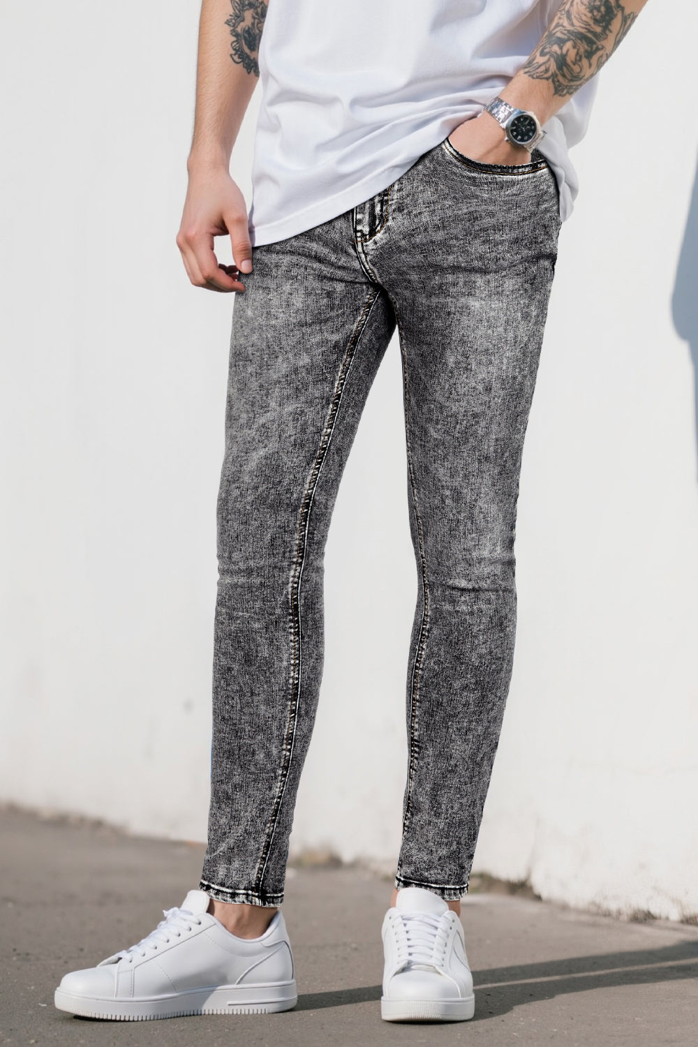 Gray Wash Skinny Jeans Men's Gray Wash Jeans