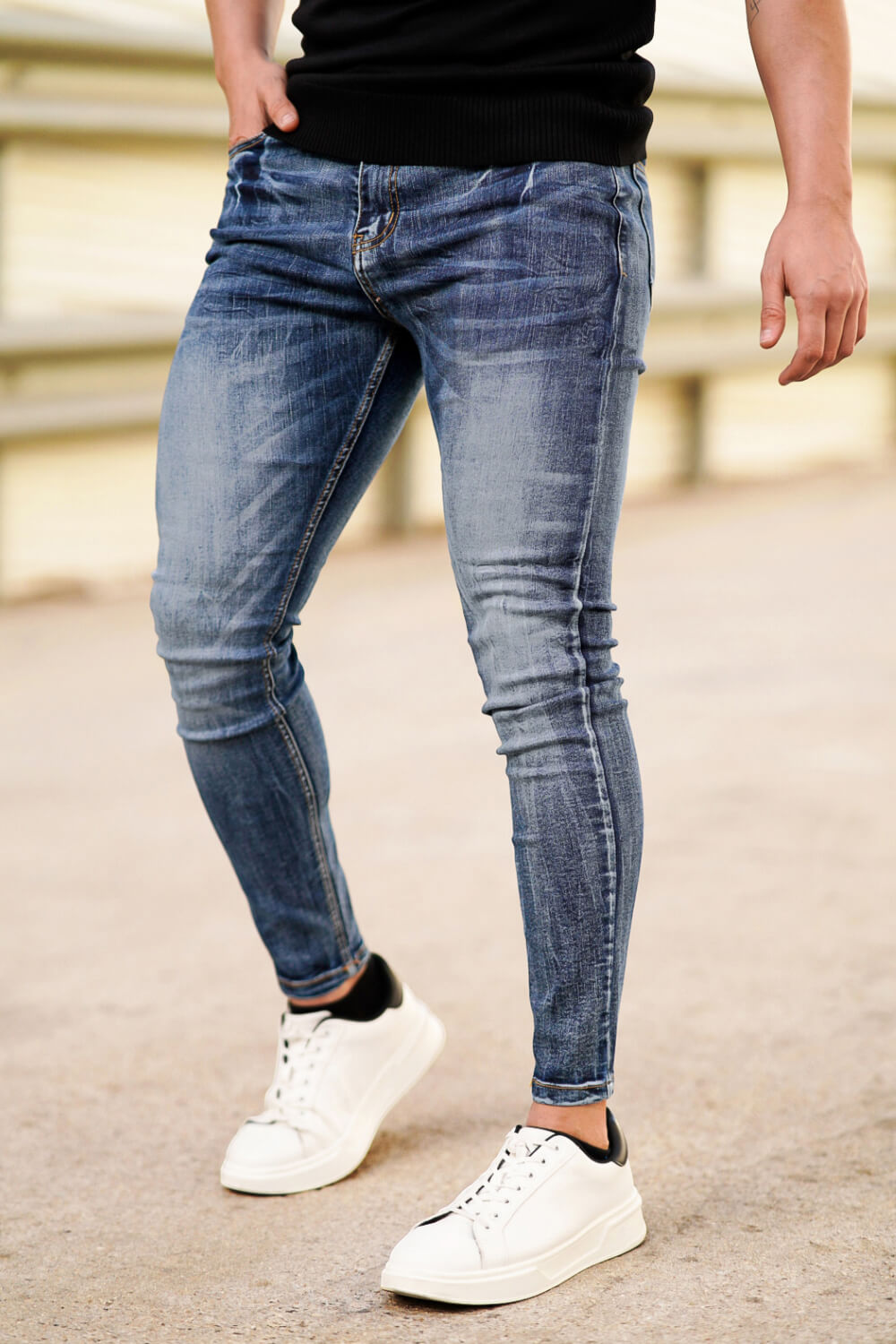 Jean skinny stretch pour hommes Bleu foncé