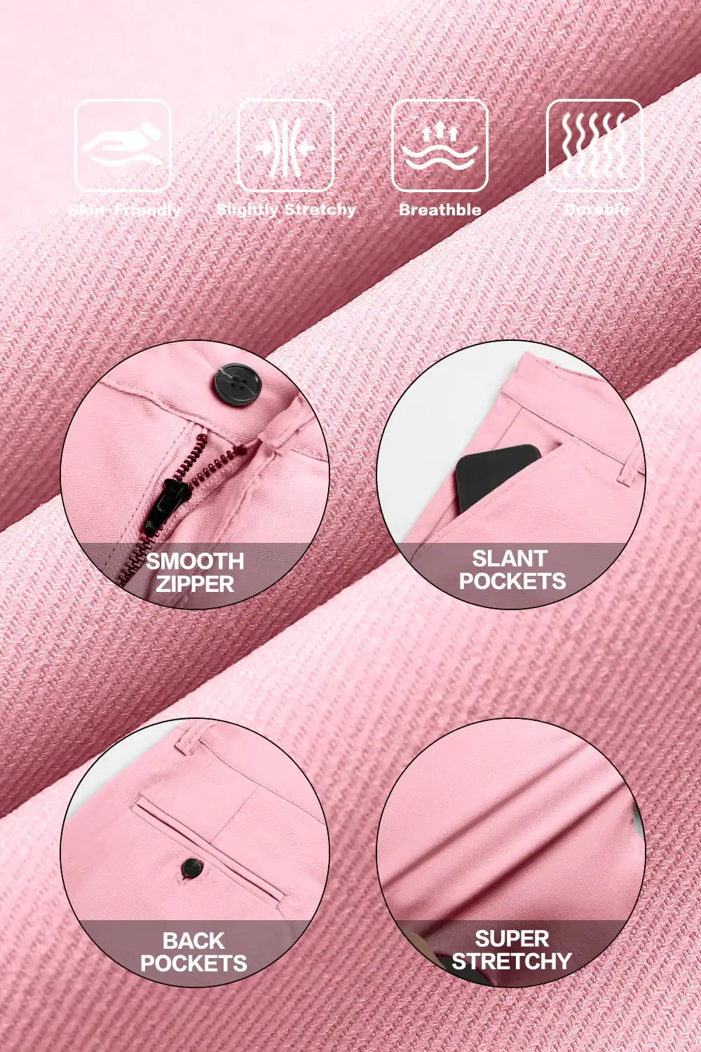 Mens Classic Fit Dress Pant - Pink