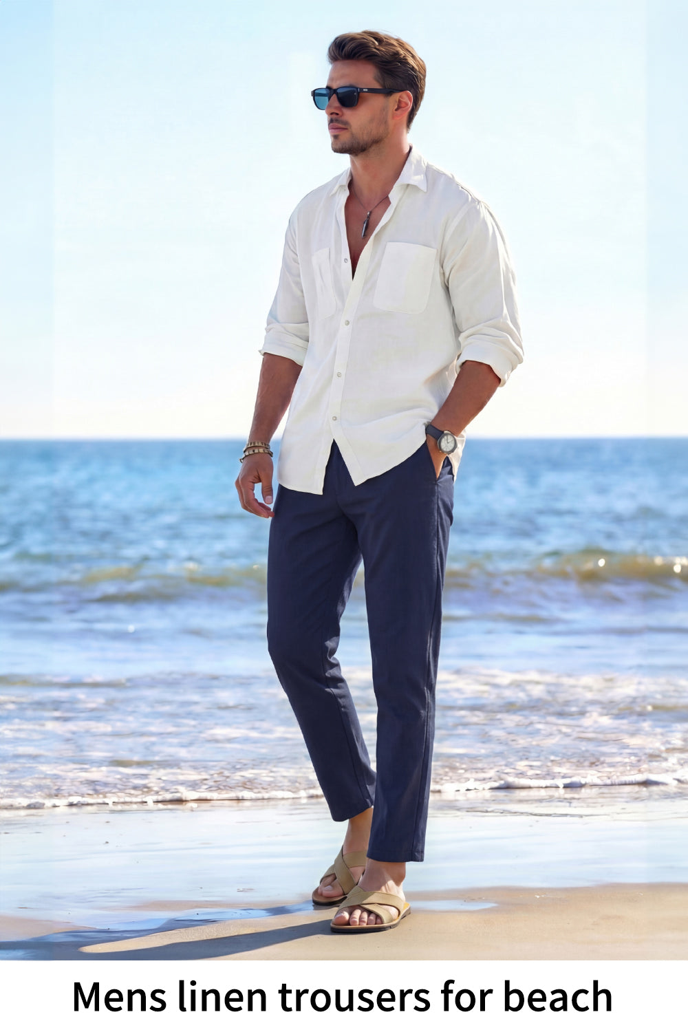 Mens Linen Modern Slim Travel Pant