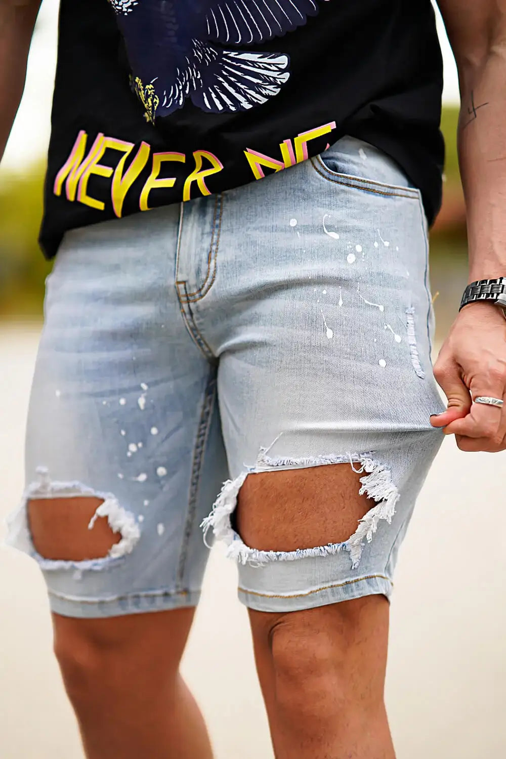 Men's Ripped Shorts - Blue