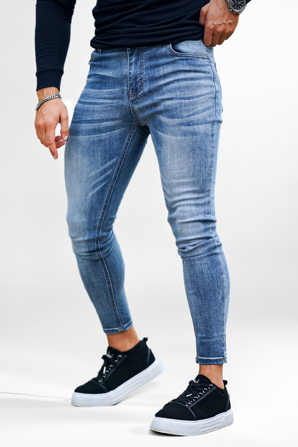 Mittelblaue Skinny Fit Jeans für Herren|50% Rabatt|Skinny Jeans|Skinny  Jeans für Herren|Herren Slim Fit Jeans|Stretch-Jeans – GINGTTO