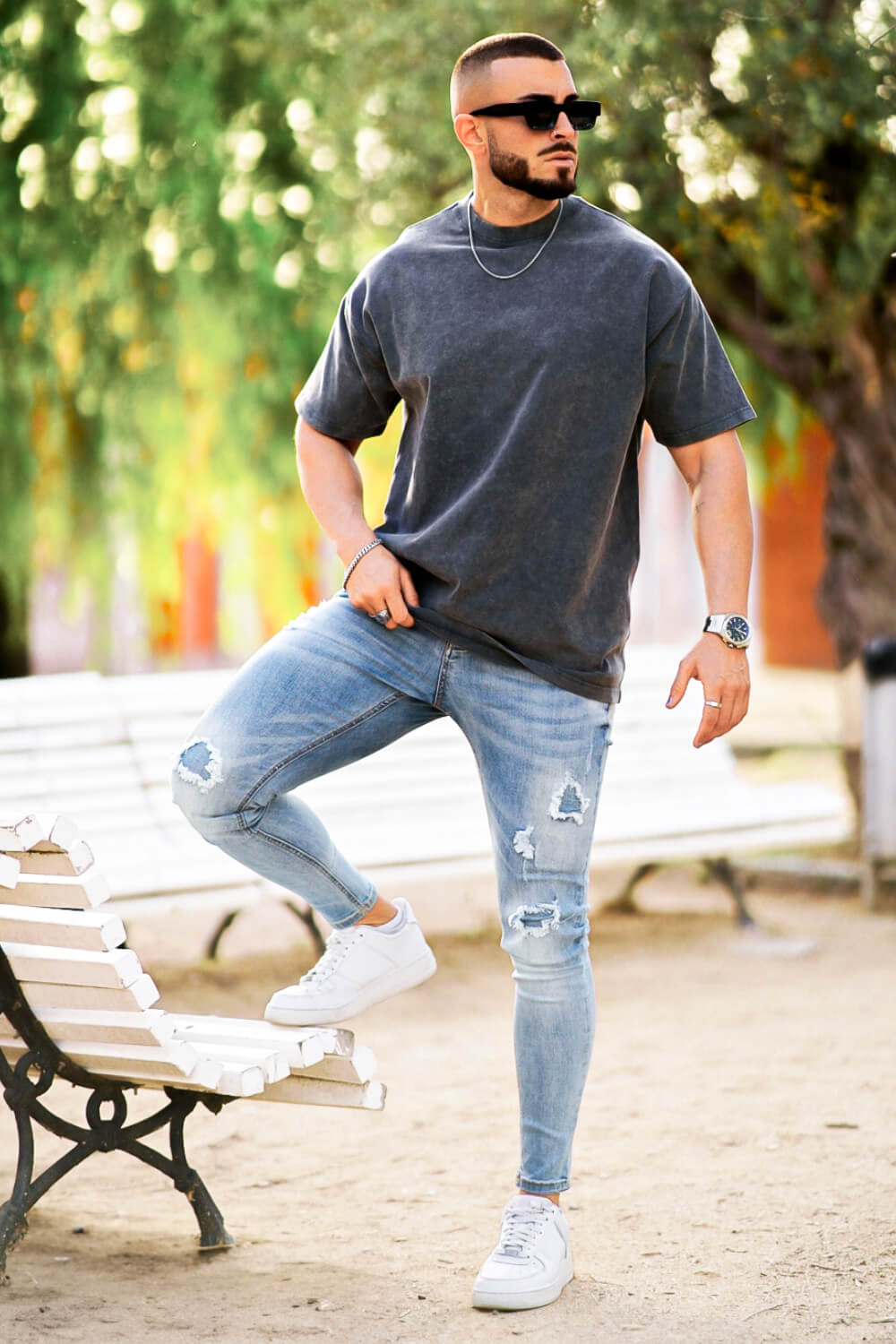 Men's Stretch Skinny Jean - Ripped & Blue