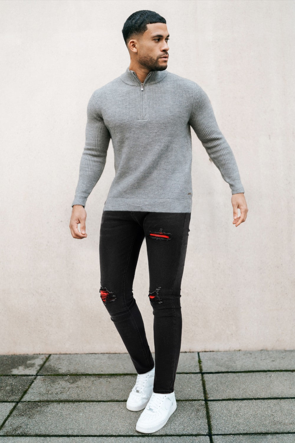 Skinny-Jeans mit zerrissenen Knien für Herren - Schwarz