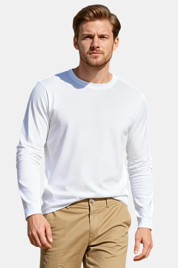 Men's Mercerized Cotton Long Sleeves T-Shirt - White for Sale S Men's Mercerized Cotton Long Sleeves T-Shirt - White for Sale S