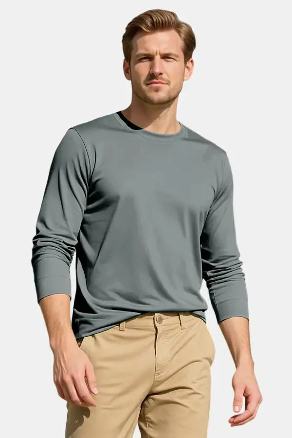 Men's Mercerized Cotton Long Sleeves T-Shirt - Grey For Sale – GINGTTO