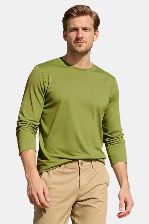 Men's Mercerized Cotton Long Sleeves T-Shirt - Green For Sale