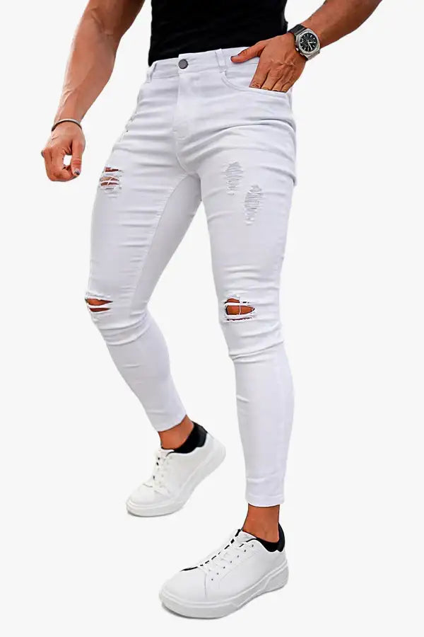 Athletic Fit Men's White Ripped Jeans | True Muscle Flex – GINGTTO