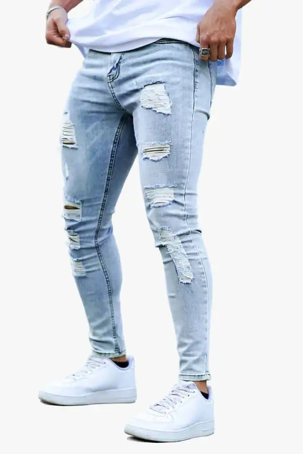 Men Stretch Skinny Jeans - Light Blue For Sale – GINGTTO