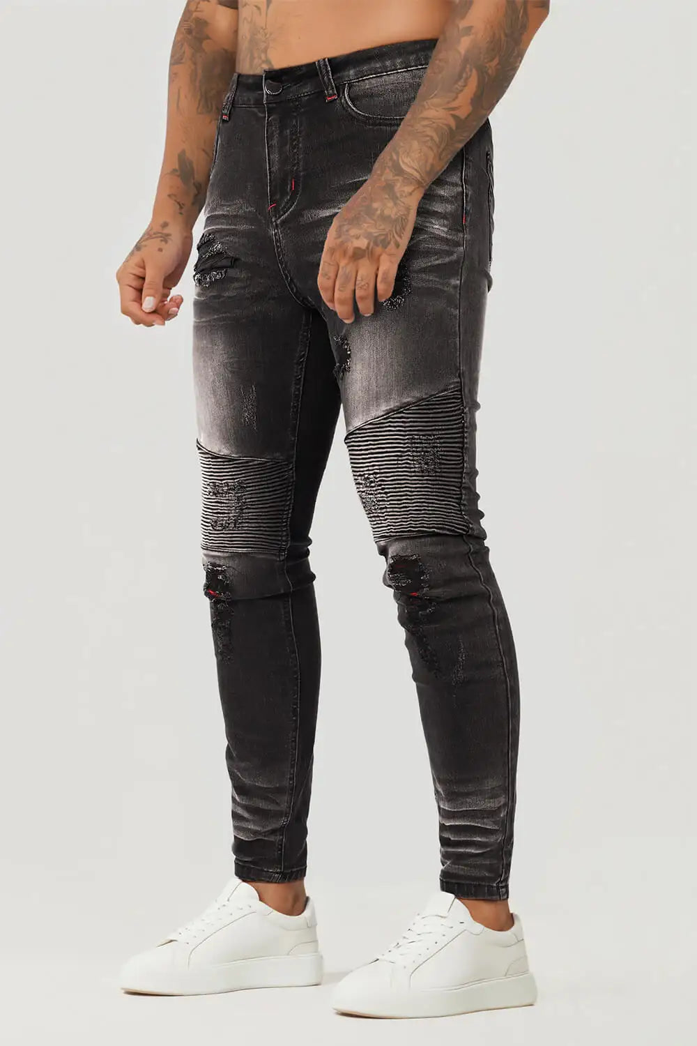 Zwarte skinny jeans voor heren met hoge taille - gescheurd
