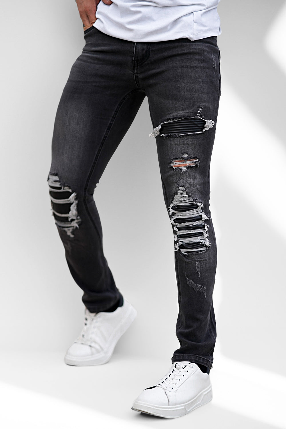 Pantalones Rasgados Pantalon Pegado Hombre Jeans Grises Rotos