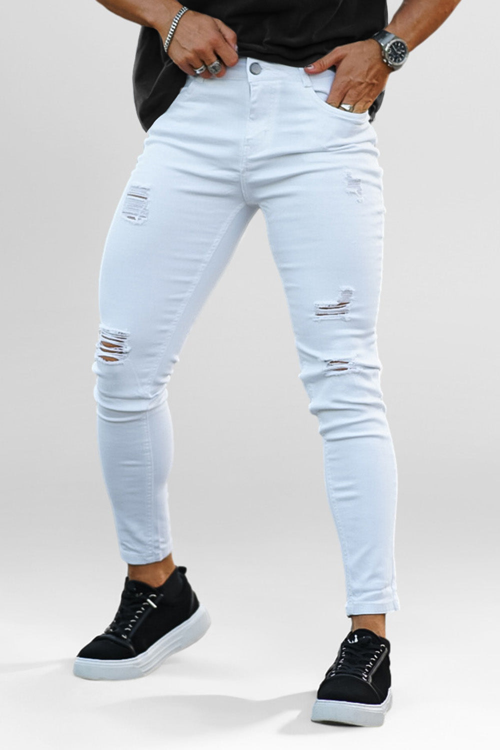 Jeans blancos para hombre rasgados – GINGTTO
