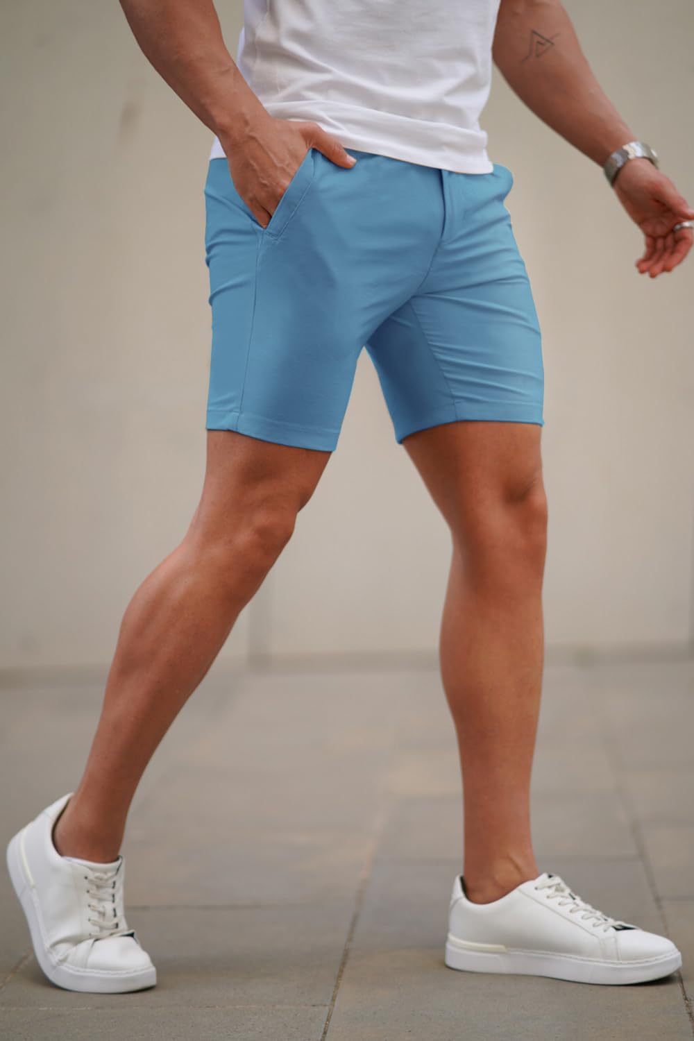 Mens Blue Stretch Chino Short