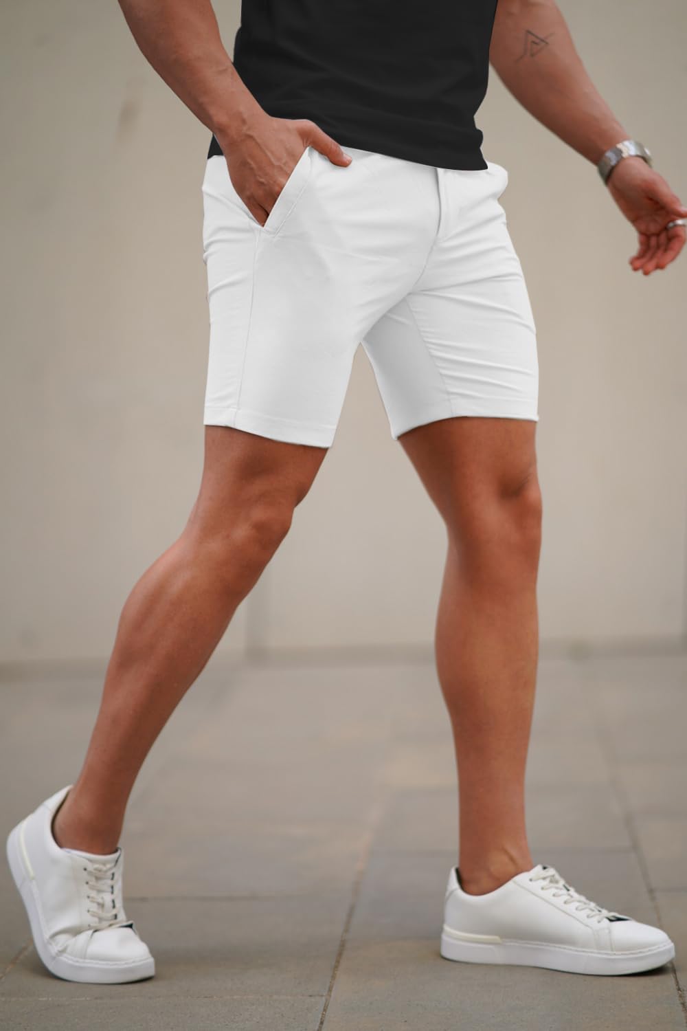 Mens White Stretch Chino Short