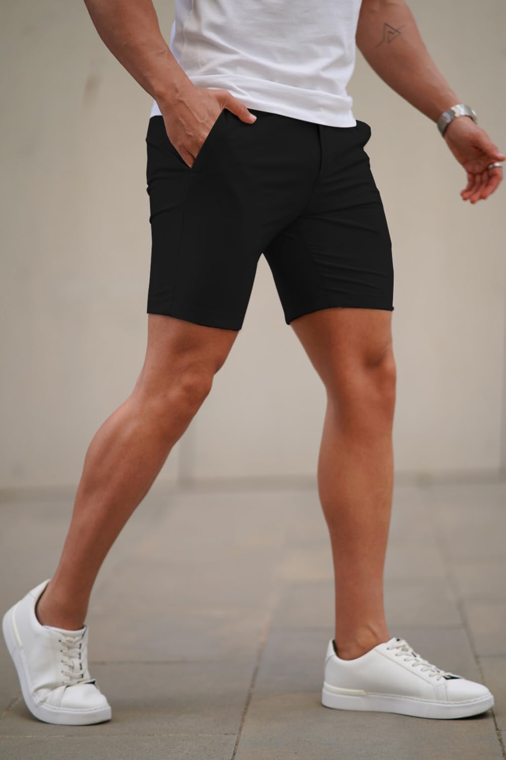 Mens Black Stretch Chino Short