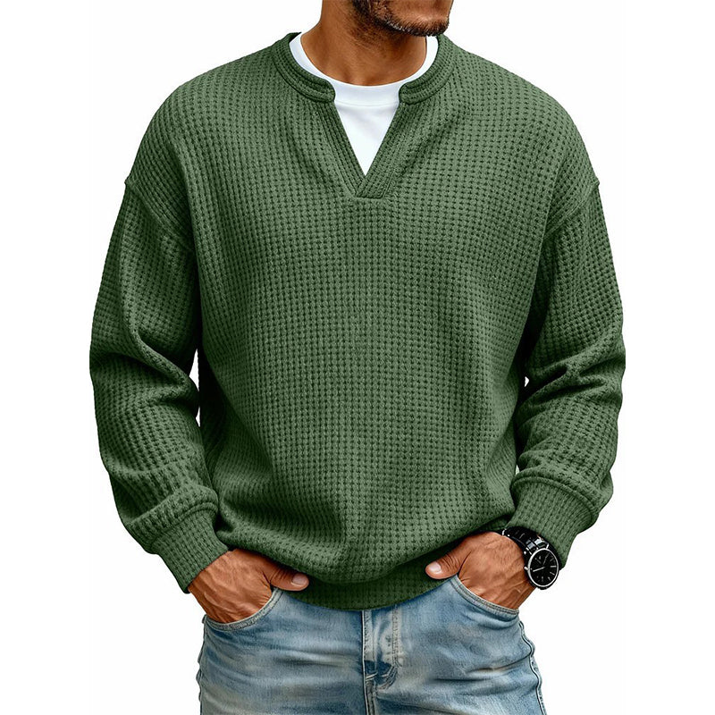 Men's Waffle Long Sleeved V-Neck T-Shirt