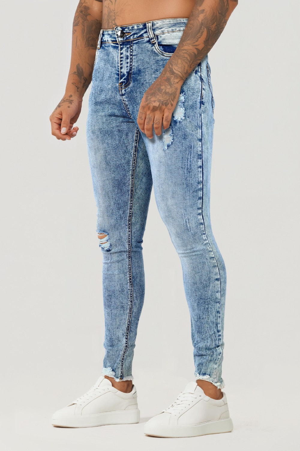 Jeans Uomo Skinny Jeans Slim Fit Uomo Denim Elasticizzato Con