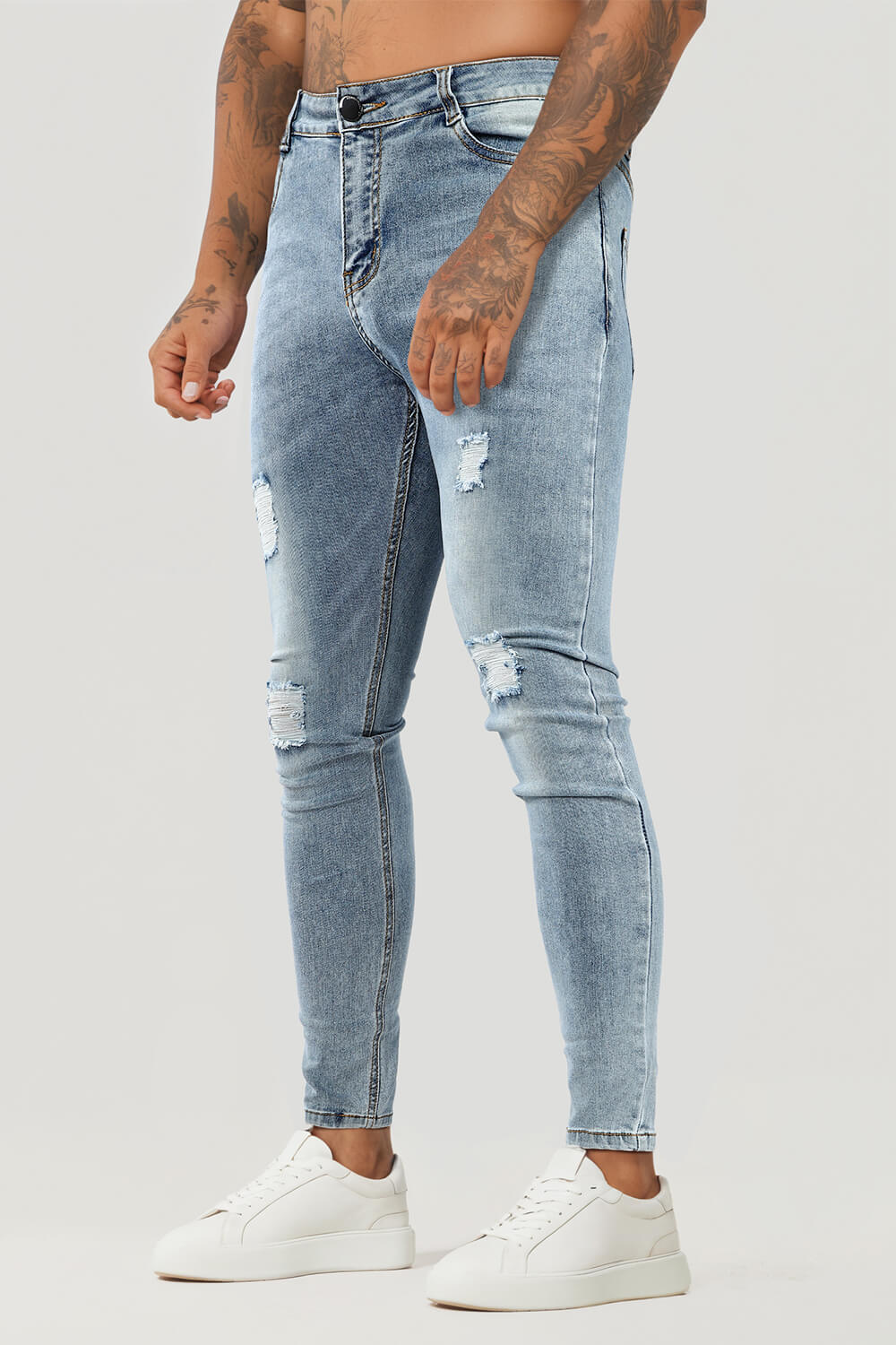 Gingtto Mens Grey Ripped Jeans Slim Fit Men's Light Blue Ripped
