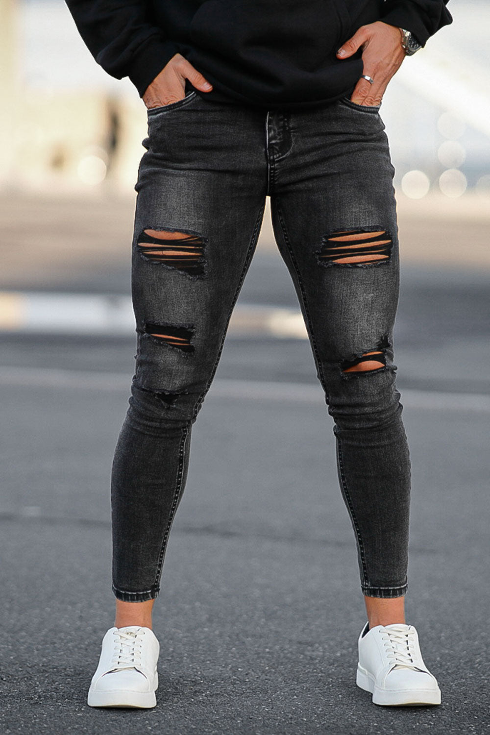 men's black scratch jeans