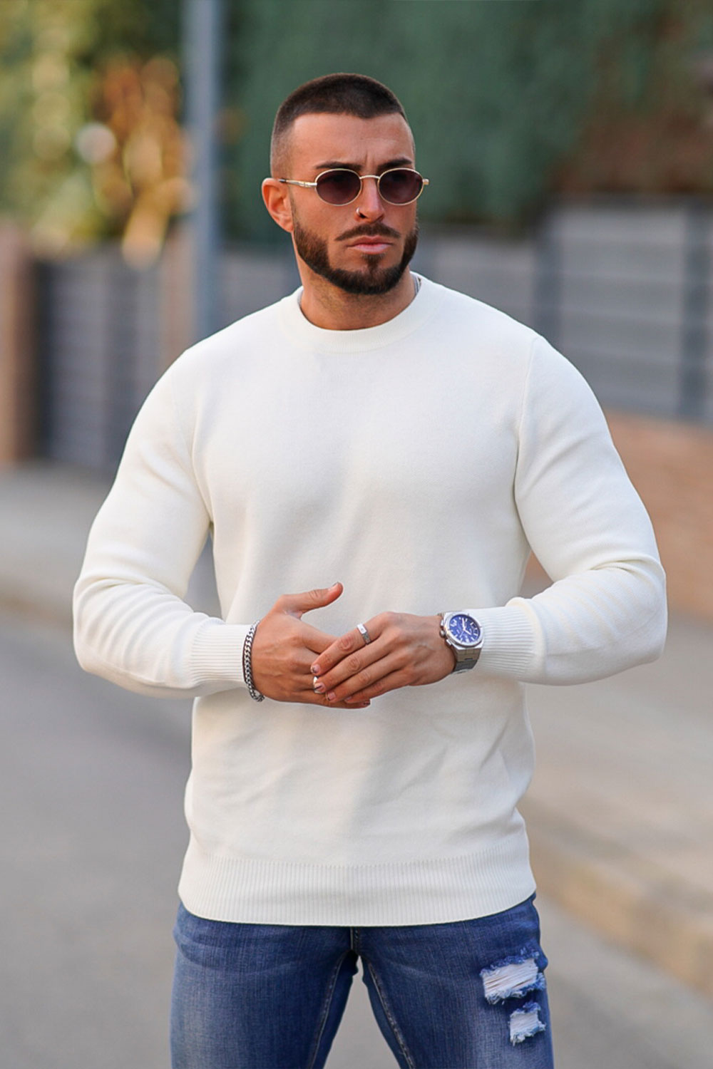 Men’s White Sweater | White Crew Neck Sweater For Sale – GINGTTO