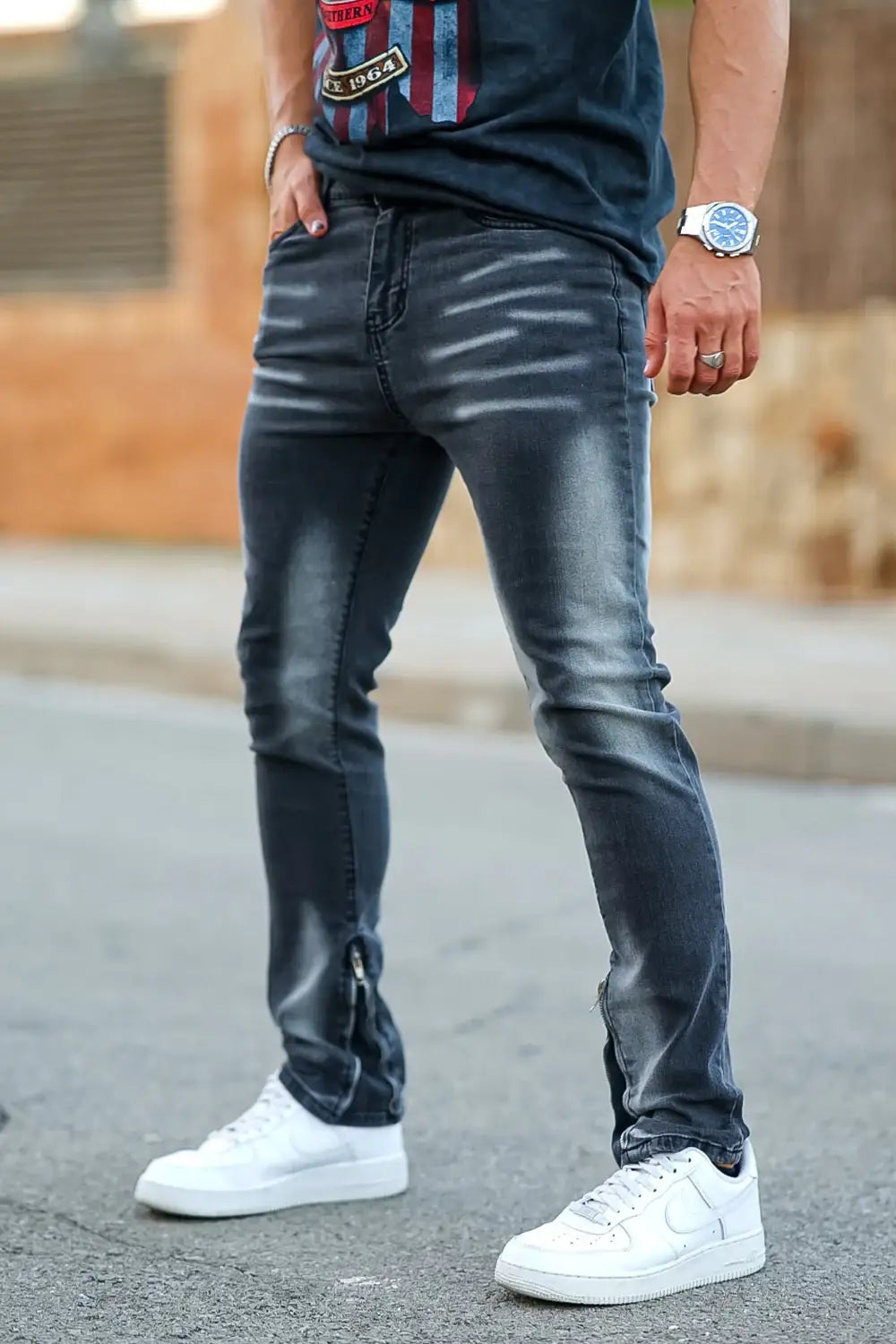 Men‘s Vintage washed stacked jeans Stretch Jeans
