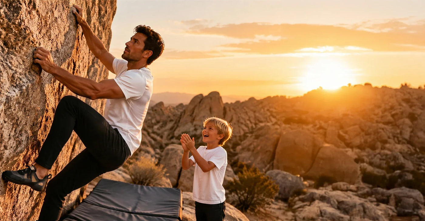 Rock climbing in jeans