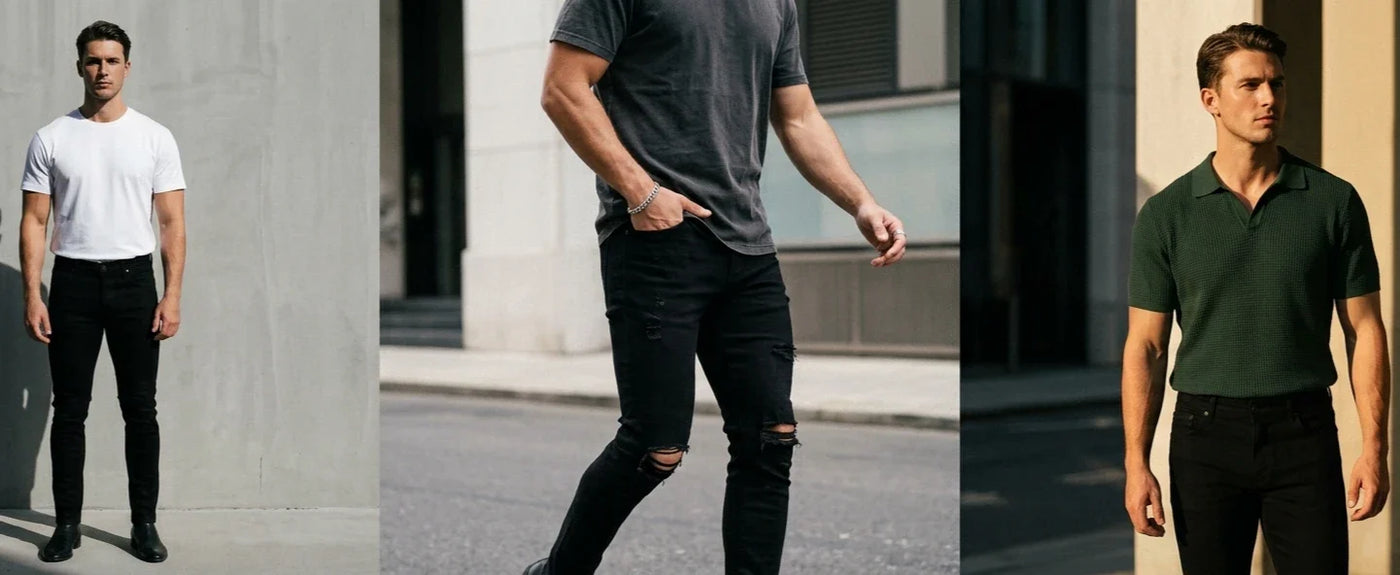 What color short-sleeved shirt looks best with black skinny jeans?